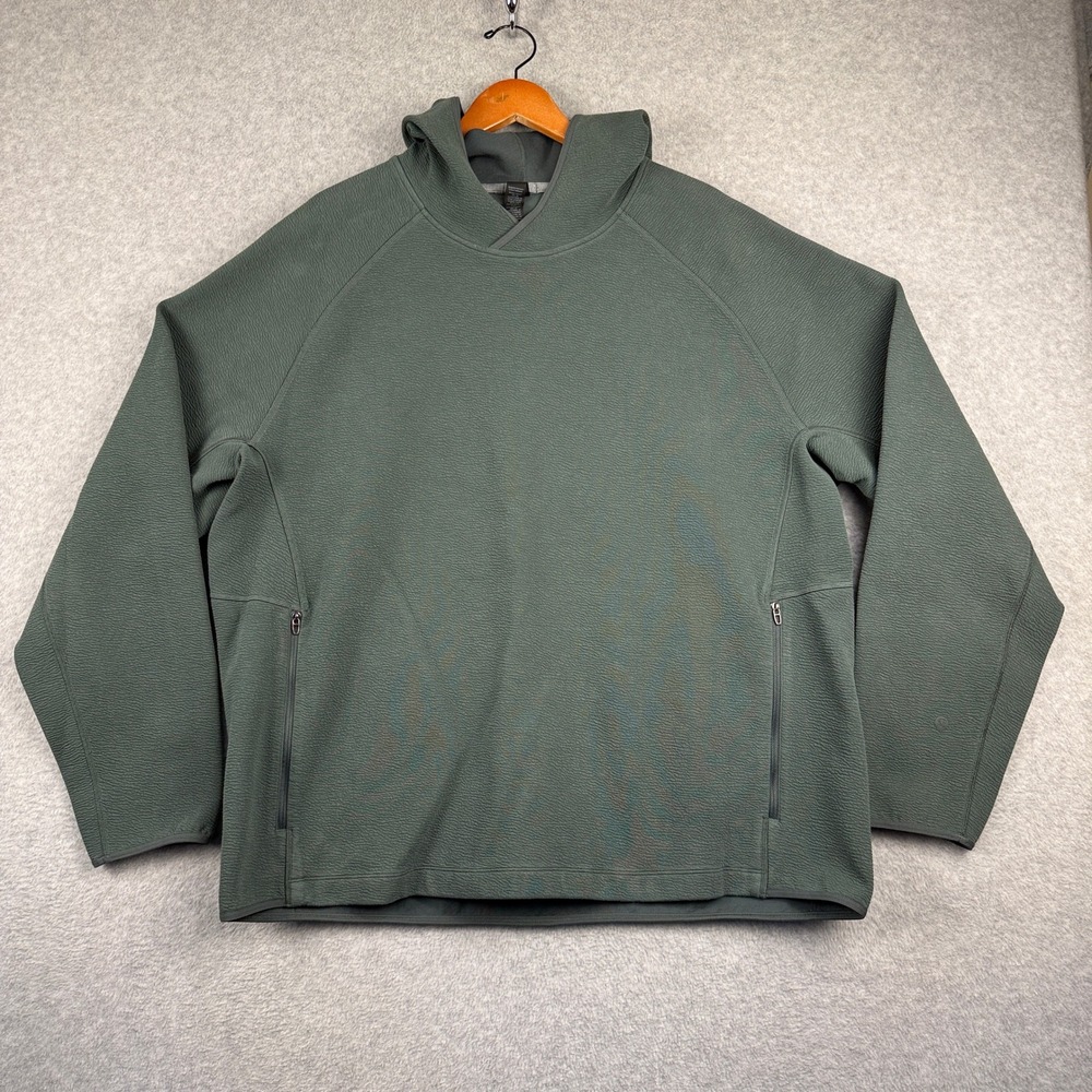 Lululemon At Ease Hoodie Pullover Mens XXL Green Textured Cotton Sweatshirt
